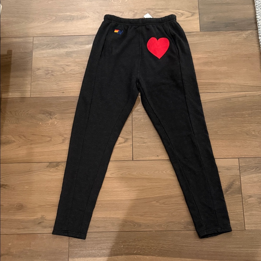 AVIATOR NATION HEART STITCH JOGGER SWEATPANTS - BLACK - NWT - retail $156
